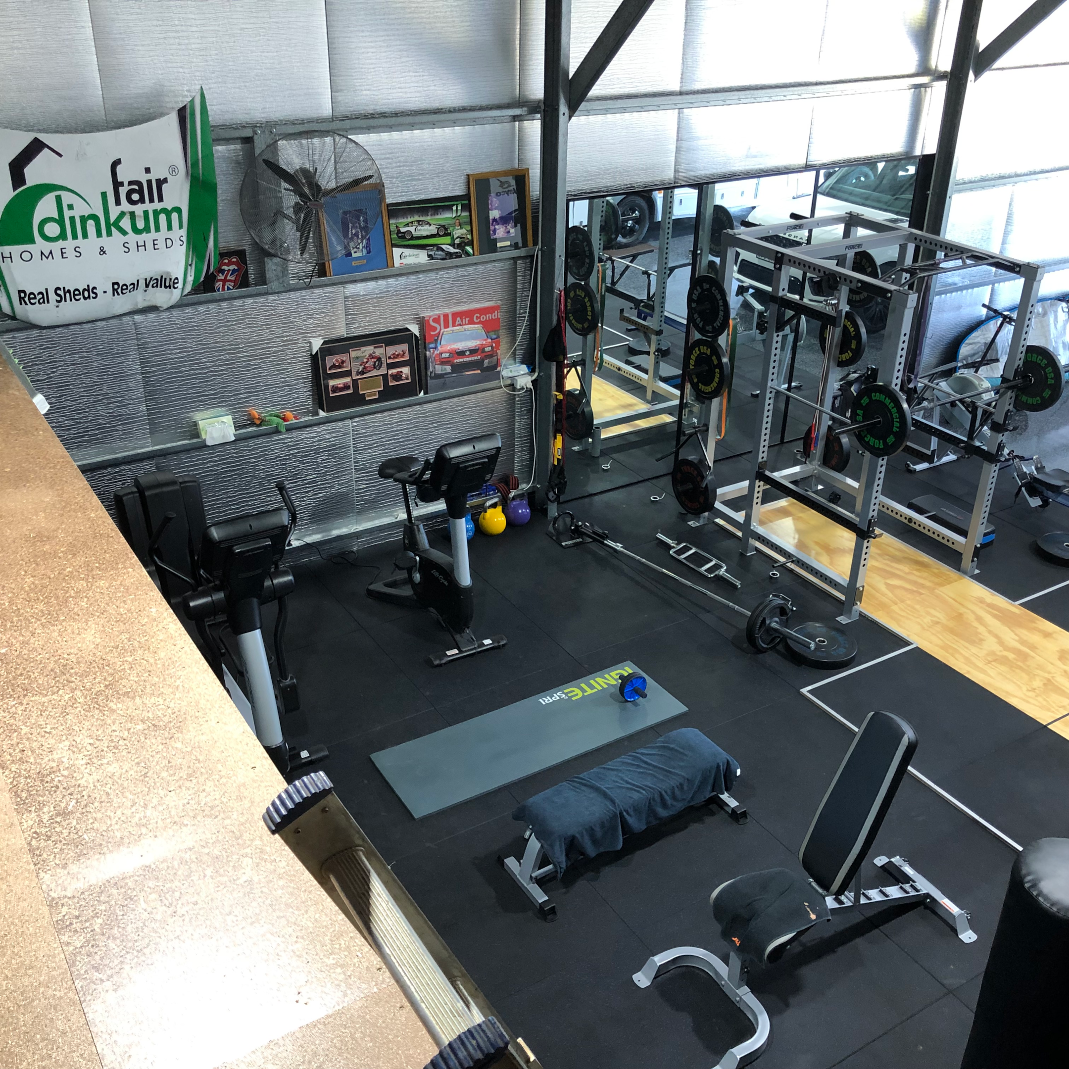 A garage used as a gym